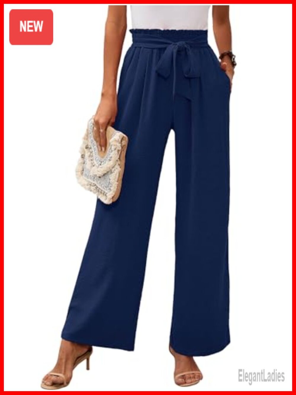 Wide Leg Pants for Women High Waist Tie Knot Trousers with Pockets